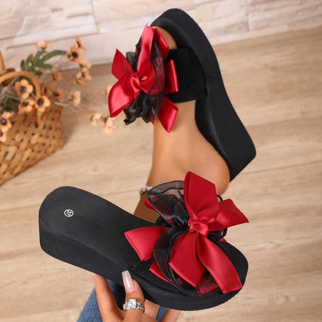 Fashion Wedge Heel With Bow Women's Slippers and Ladies Sandals Top Designs Shoe On Sale Casual 2025 Trend Slides High Quality Shoes