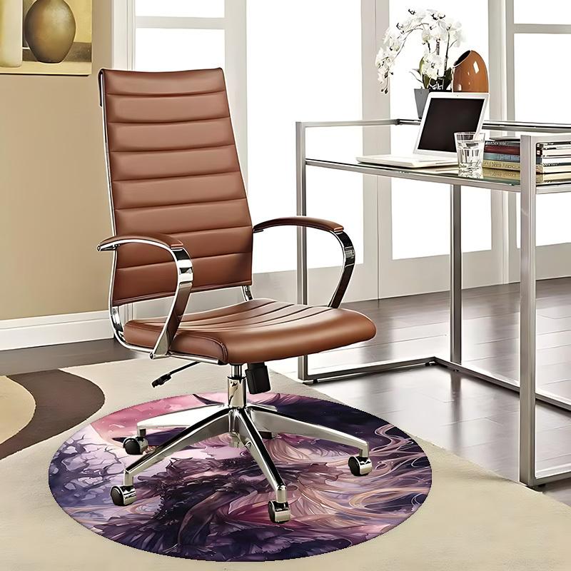 1pz Tappeto Rotondo Design Anime Tappetino Sotto Sedia da Ufficio con Stampa Lupo Fantasy e Principessa, Decorazione Casa, Universale per Tutte le Stagioni