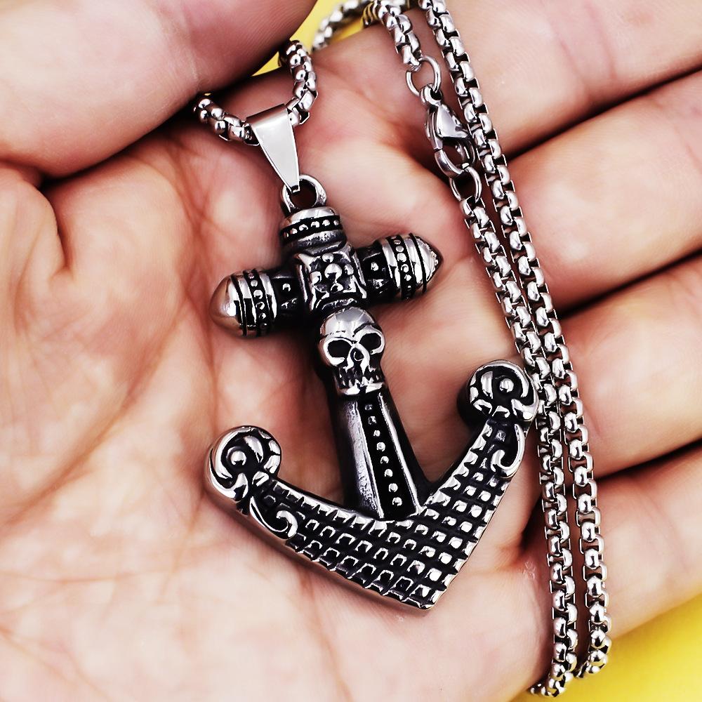 

Necklace Vintage Anchor Viking Like Nautical Sailing Cross Pendant 50CM(Necklace Size) срібний