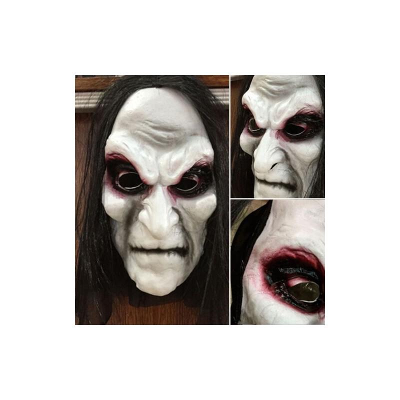 מסכת האלווין איכותית שחורה עם שיער ארוך, כיסוי ראש מלא למסיבות קוספליי מפחידות