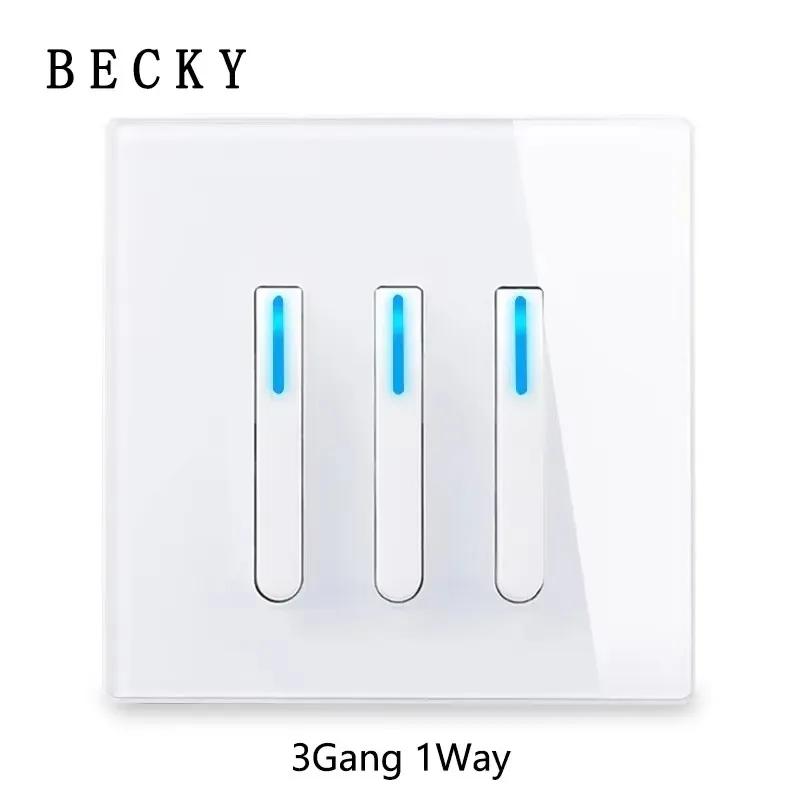 White Wall Lamp Tempered Glass International Switch Self-Reset Led Indicator Light Piano Keys Wall Lamp Panel 1-4gang 1Way 2Way