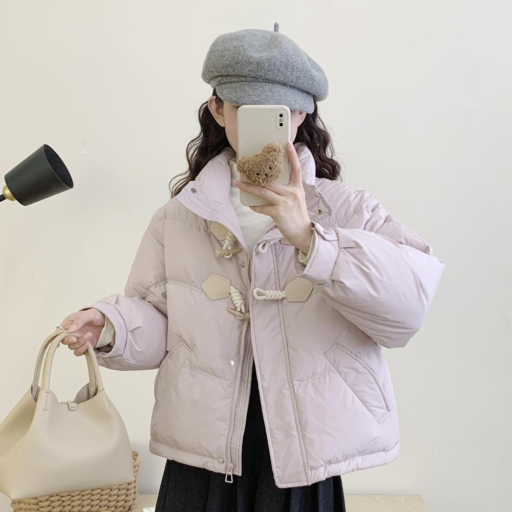 Corner buckle short down jacket new year, small sweet stand-up collar white duck down jacket
