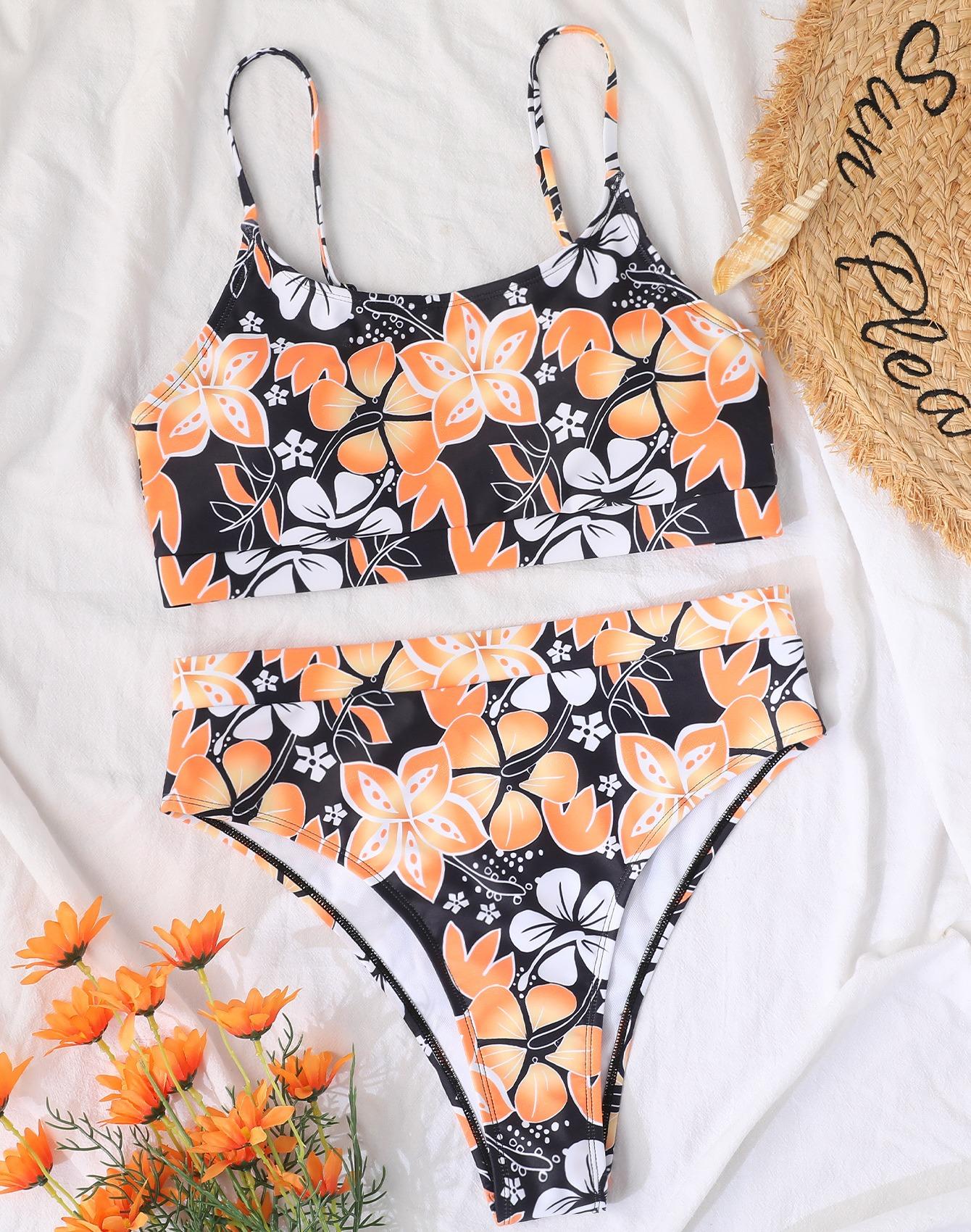 

Женский купальник с принтом и открытой спиной, сексуальное бикини с высокой талией, двухсекционный пляжный костюм, купальные костюмы S чёрный