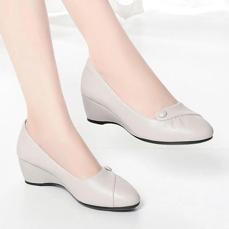 sapatos femininas women fashion beige round toe high quality wedge heel shoes lady casual office work shoes ab508