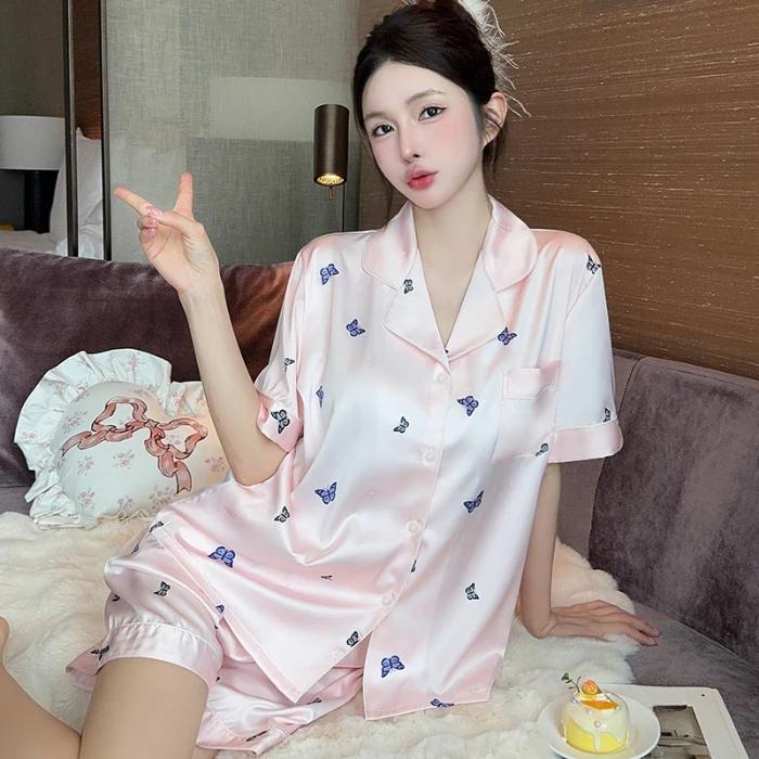 

Романтичная синяя пижама с принтом бабочек для женщин Y2k Ins Sweet Harajuku Fashion Nightgown New Summer Casual Home Sleepwear XXL розовый