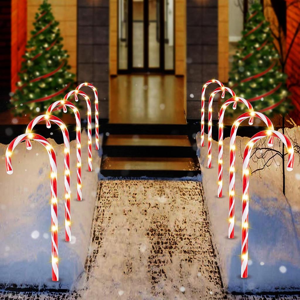 Christmas Candy Cane Pathway Markers Lights Set Warm White Xmas Indoor Outdoor Decorations JOYFY 16 of 12 with for and Entertaining Play Safe
