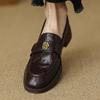 Cowhide Version~ Camellia Platform Loafers Women's Black Round Head Single Shoes Soft Sole One Pedal British Style Small Leather Shoes