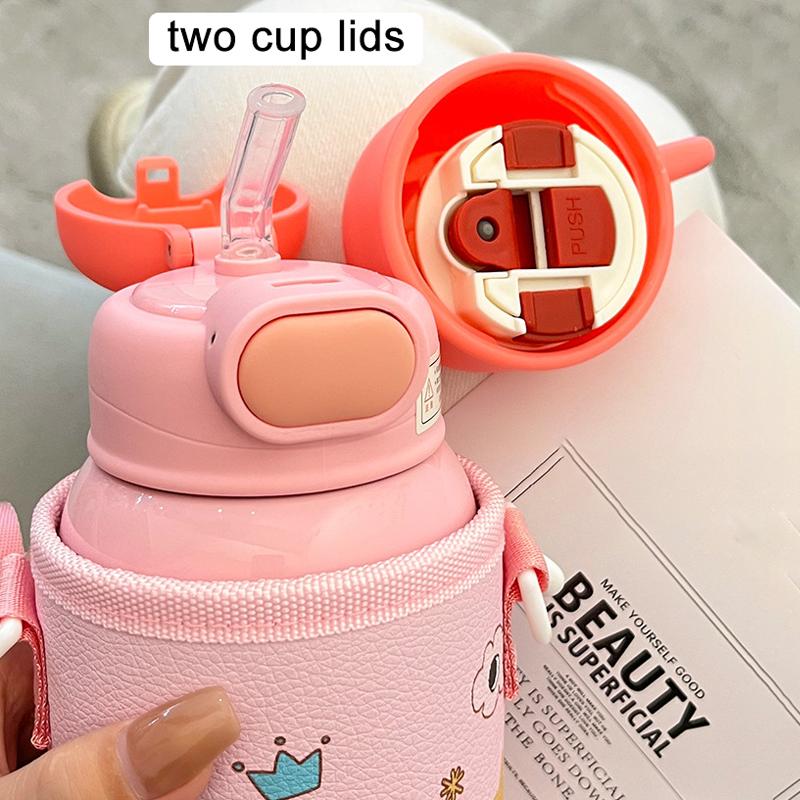 500ML Kids Thermos Bottle Stainless Steel Straw Cup With Case Cartoon Leak-Proof Vacuum Flasks Children Thermal Water Bottle