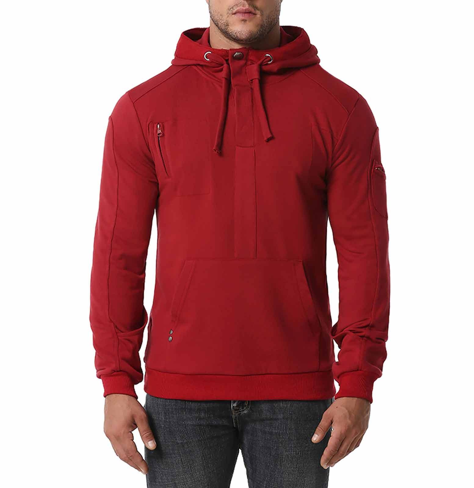 

Mens Plus Velvet Zipper Pullover Long Sleeve Hooded Sweatshirt Tops Blouse XL винный