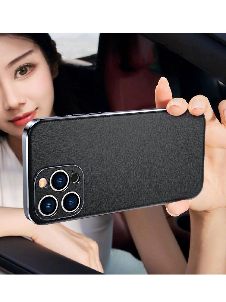 LANGSIDI Leder Handyhülle für iPhone 16 15 14 Pro Max Luxus Galvanisierung Weiche Kanten Stoßfest 360 Vollschützende Rückseite