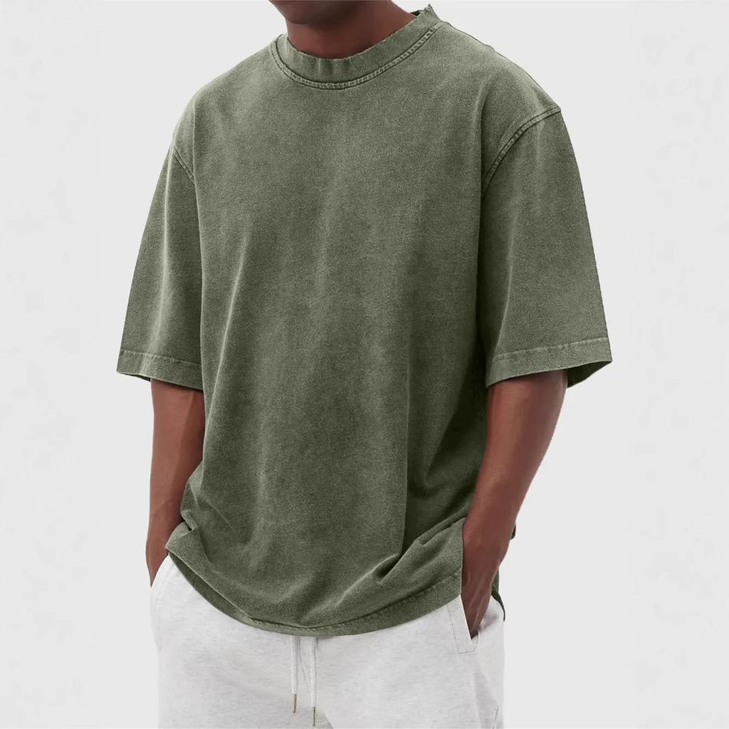 Herren Sommer T-Shirt mit Rundhals, kurzen Ärmeln, Retro-Stil und einfarbig