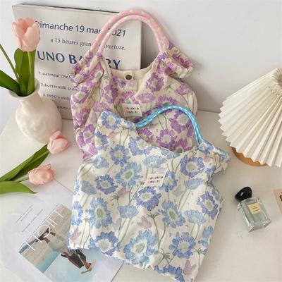 Pastoral Floral Lazy Wind Handbag Shoulder Bag Student Class Tote Bag Large Capacity Handbag