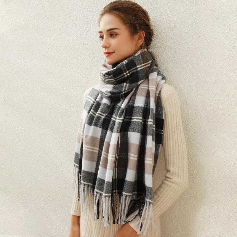 Winter imitation cashmere plaid fringed scarf scarf versatile women's autumn and winter new scarf warm shawl