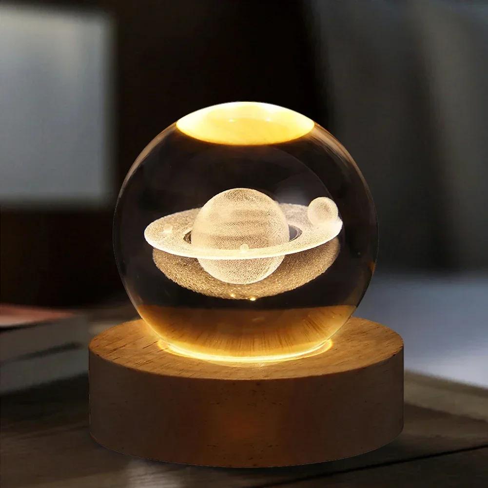 Engraved Crystal Ball Night Light with Wooden Base - Perfect Gift for Valentine's Day and Anniversary Galaxy Light