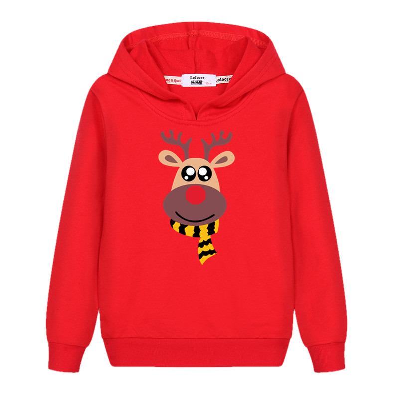 Red Christmas Deer Coat for Children Long Sleeved Hoodie for Baby Boy Girls New Pullover