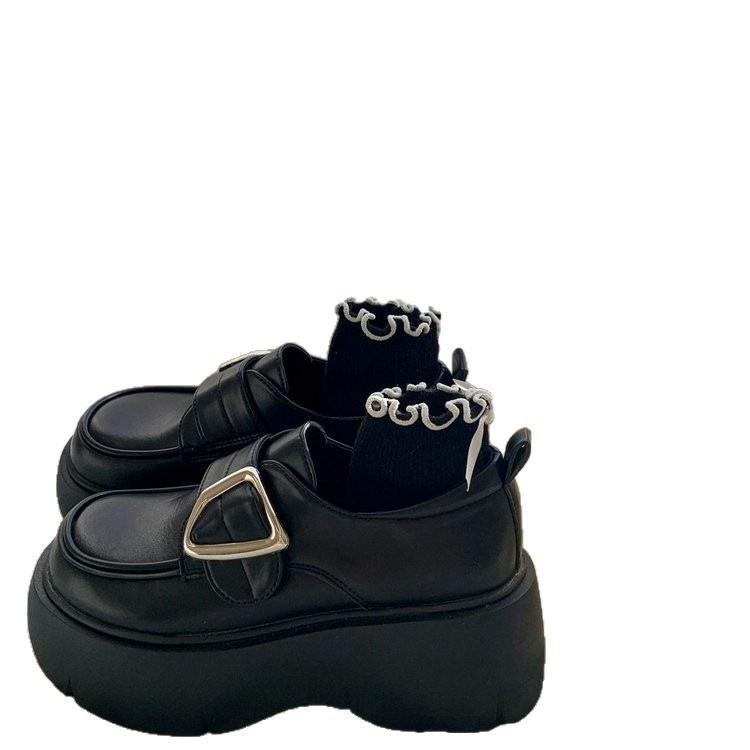 Muffin platform small leather shoes women's shoes new 2025 autumn black thick heel retro British style loafers jk single shoes