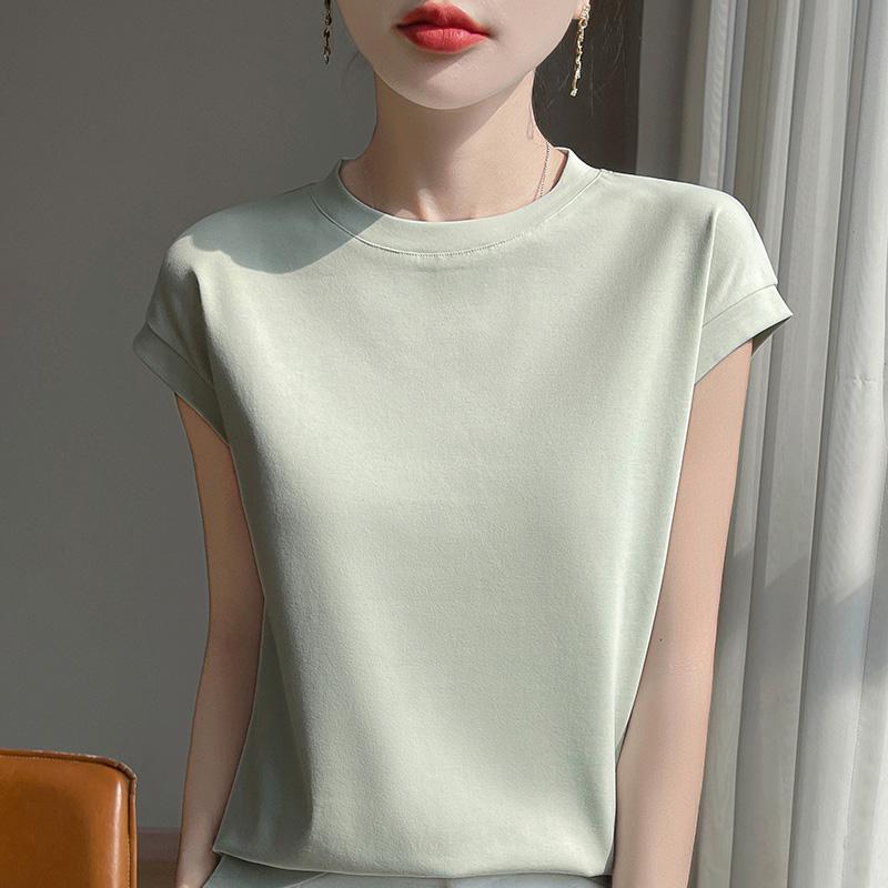 Mercerized Cotton O-neck T-shirt Summer Solid Color Sleeve Top Casual and Comfortable Short-sleeved Women's Clothes