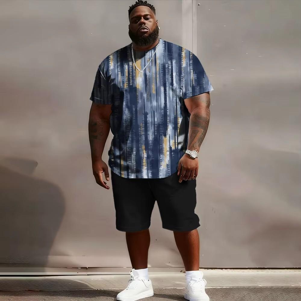 Men's Short Sleeve Set: Textured Edge Vibe - 2-Piece Big & Tall Fit, Soft Fabric, Sleek Herringbone Texture