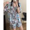 Pastoral Printed Pajamas Women'S Spring And Summer Loungewear Cardigan Short-Sleeved Casual Two-Piece Set
