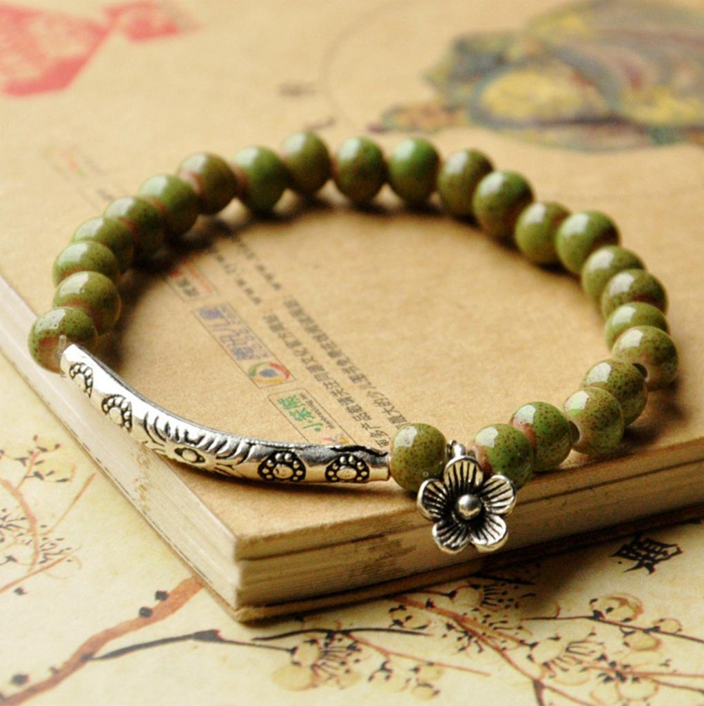 Ethnic-style Ceramic Bracelet Jewellery Floral Glaze Bead Bracelet Multi-coloured
