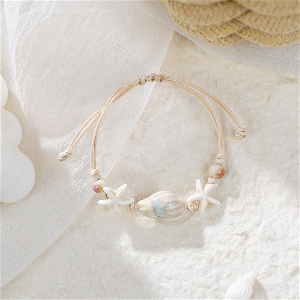 Ocean Theme Ceramic Starfish Conch Braided Bracelet Lightweight Handchain Jewelry For Women Beach Party Daily Wear