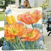 1pc Large Floral Tulip Flower Blanket Soft Flannel Sofa Bedspread with Vibrant Orange, Pink, Blue, Yellow, Red, White, Beige Tulips Allseason Couch Co