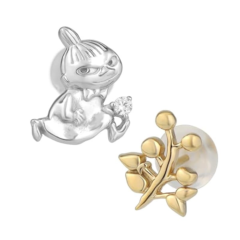 

[Shinjuku Gin no Kura] Moomin MOOMIN little my gold leaf asymmetry stud earrings 2P for both ears ladies silver 925 public formula Chibi My