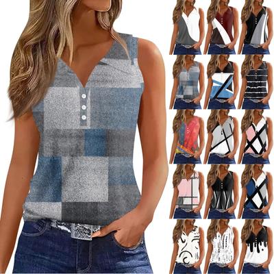 Women's T Shirt Tee Print Button Sleeveless  Daily Weekend Fashion Basic Regular Top