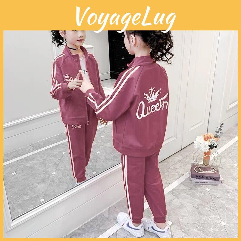 Kleidung Kinder Frühling Mädchen 2-teiliges Set Locker Buchstabe Cartoon Reißverschlussjacke Für Teenager-Mädchen Lässige Trainingshose Passende Outfits