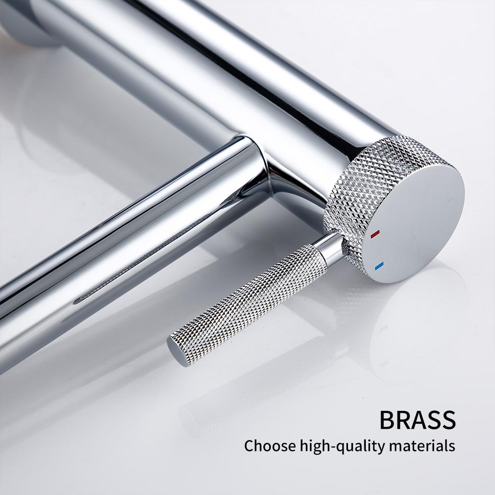 Polished chrome Basin Faucet Single Hole Single Handle Hot Cold Mixer Knurled Sink Tap Vanity Water Tapware Bathroom Faucet