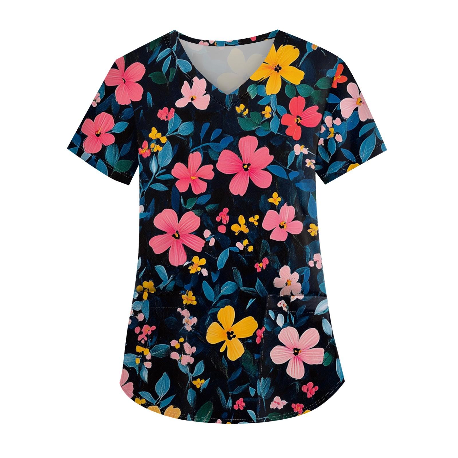 

Женская униформа с принтом, рабочая униформа, защитная рабочая форма с карманом и v-образным вырезом XL тёмно-синий