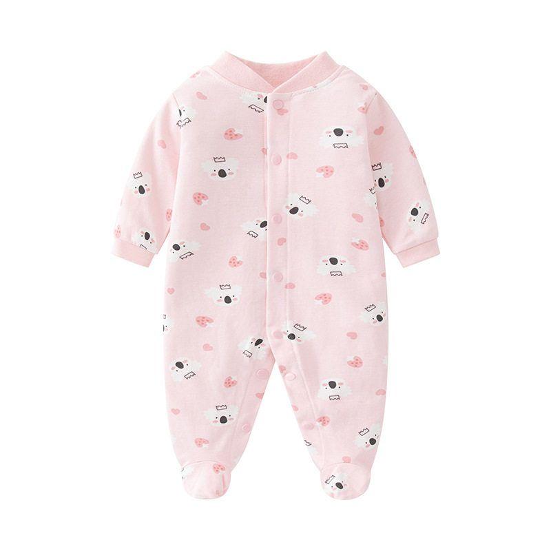 Baby Jumpsuit Spring and Autumn Pure Cotton Long-Sleeved Newborn Baby Jumpsuit with Foot Cover Children's Pajamas Romper with Foot Cover