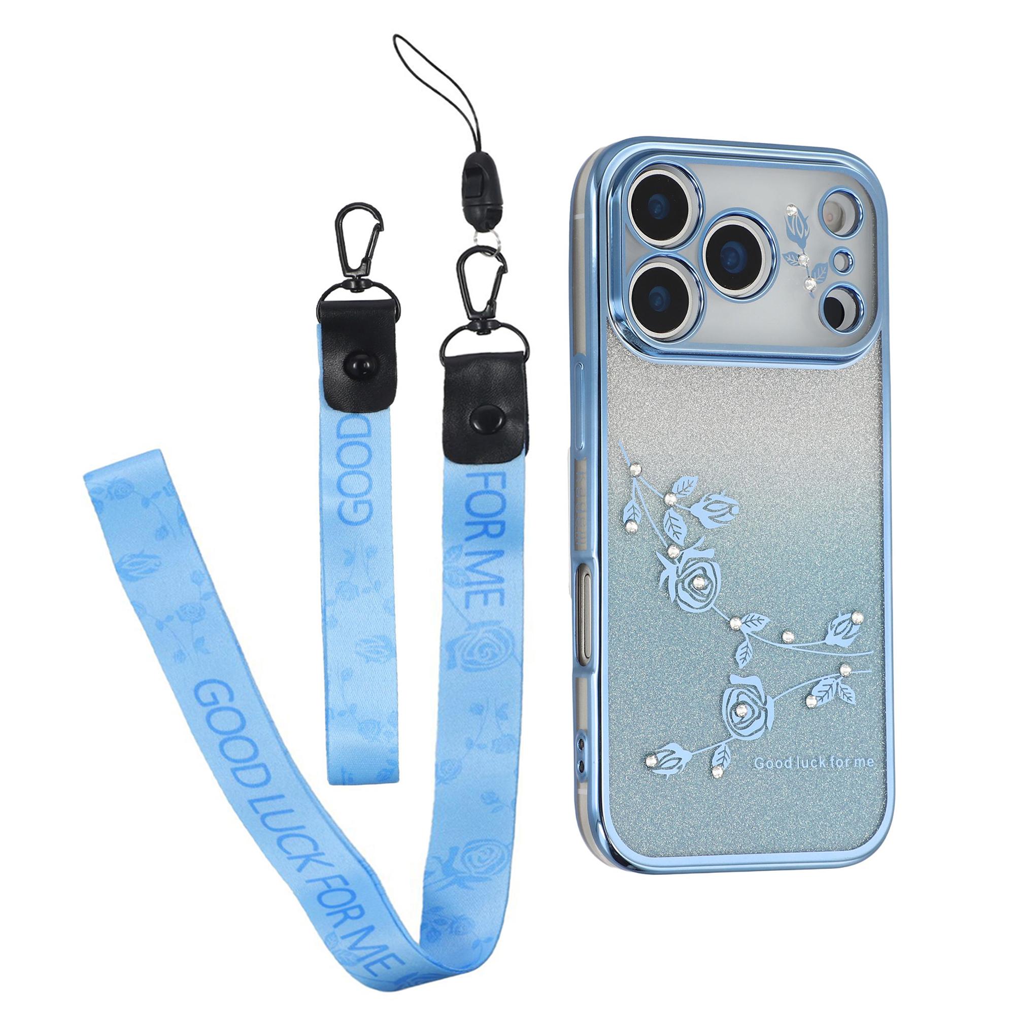 

KADEM For iPhone 17 Pro Case Flower Pattern TPU Gradient Phone Cover with Lanyards