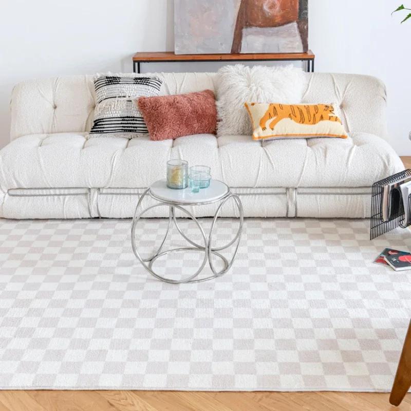 Fashion Retro Checkerboard Pashmina Thickened carpets for Living Room Bedroom Soft Fluffy Bedside mats Plush Large area rugs