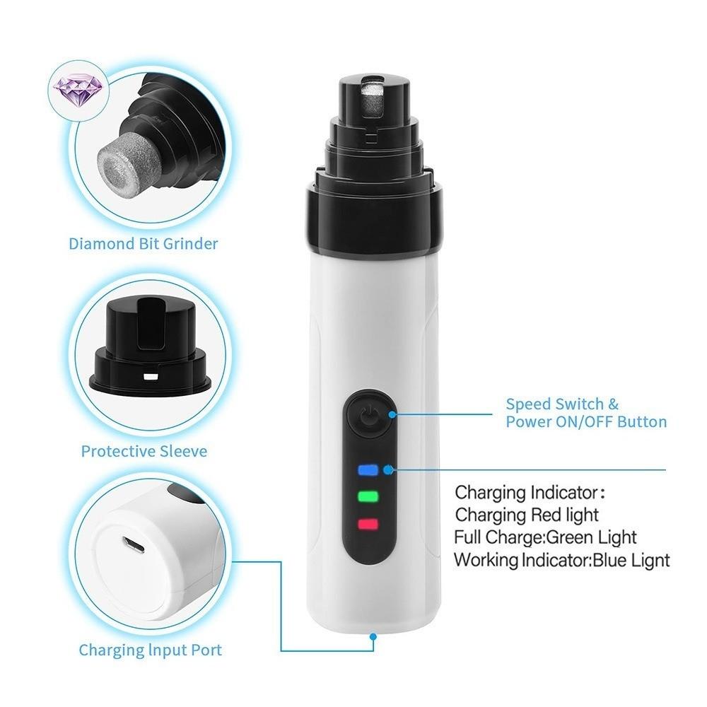 Electric Pet Nail Grinder Super Quiet USB Silent Pro Nail Grinder Safety with Replacement Grinding Heads Pet Nail Trimmer