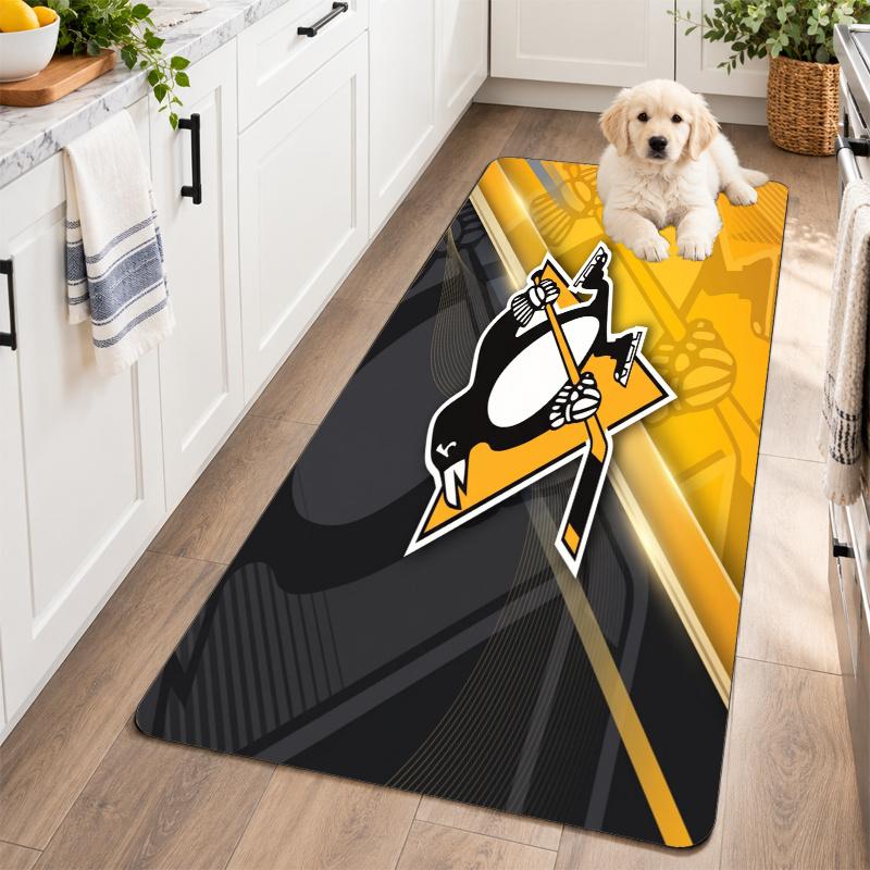 Flannel Kitchen Mat Pittsburgh Penguins Soft Area Rug Non Slip Floor Carpet Home Decoration