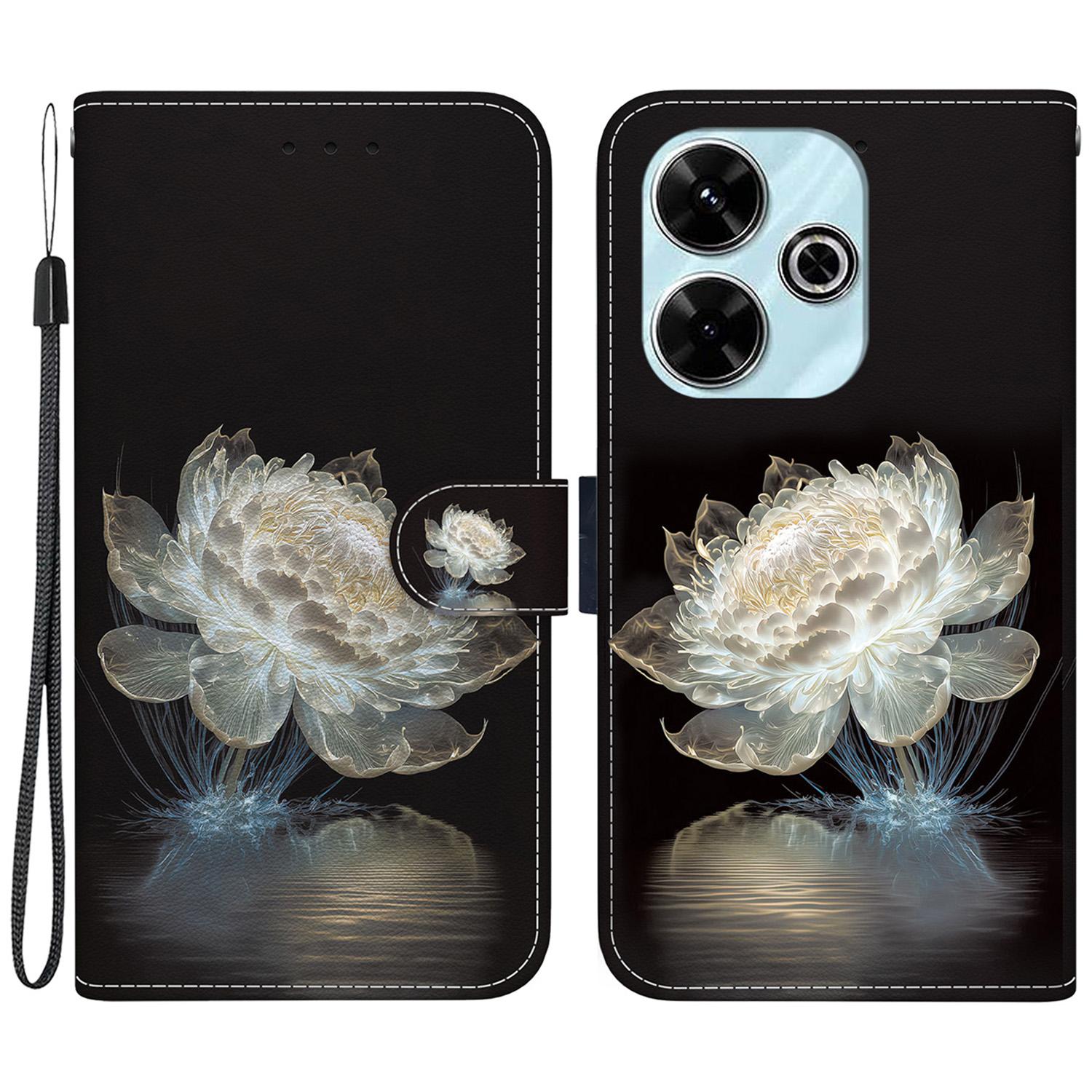 

For Xiaomi Redmi 13 5G/13 4G/Poco M6 4G Case Pattern Print PU Leather Wallet Phone Cover Crystal Peony