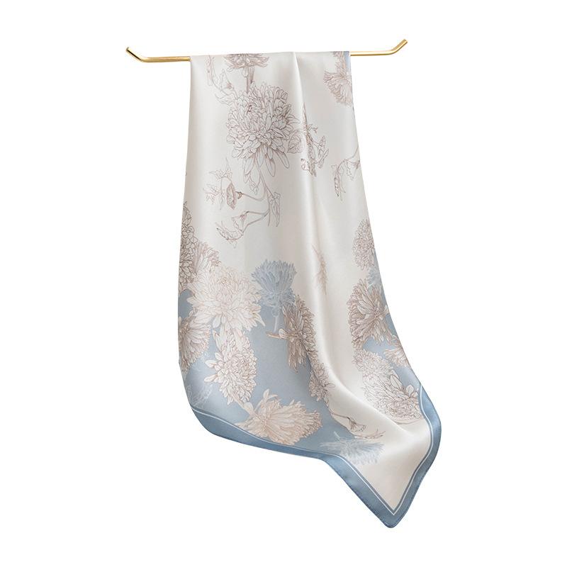 53Cm spring and summer new temperament women's 100% mulberry silk printed silk scarf fashion versatile high-end scarf shawl