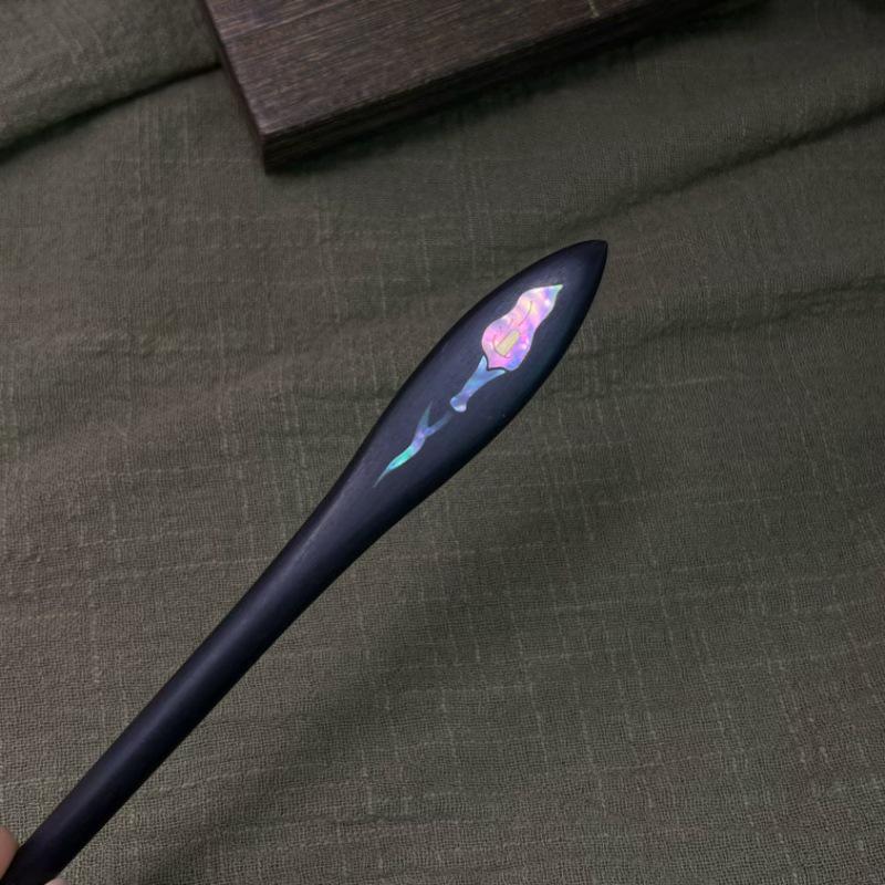 Designer Mother-of-Pearl Ebony Wood Hairpin - Chinese Style, Perfect Ancient Costume Accessory for Girls