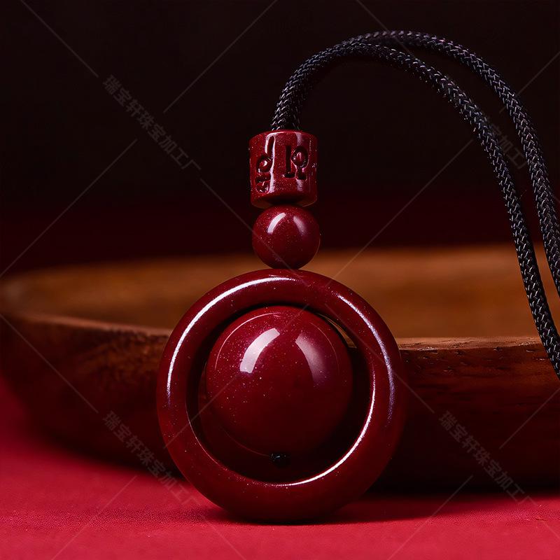 

Purple Gold Cinnabar Six-Character Mantra Pendant Necklace: Good Luck Amulet for Men and Women