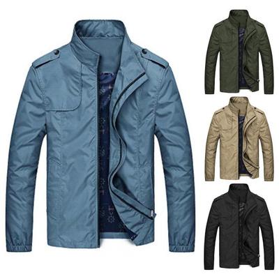 Solid Color Men Coat Stand Collar Top Two Pockets Zipper Closure Casual Jacket for Autumn
