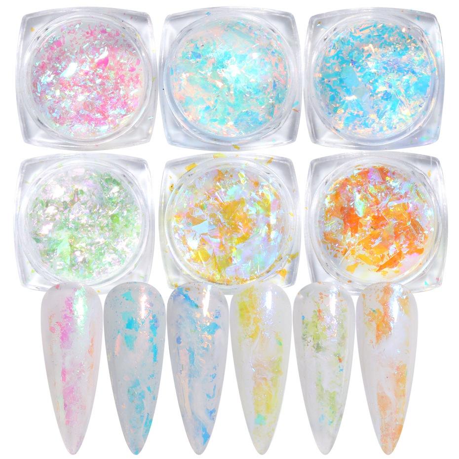 Aurora Ice Crystal Opal Powder Nail Glitter Iridescent Dust Charm Nail Flakes Slice Sparkly Brocade Sequin Manicure