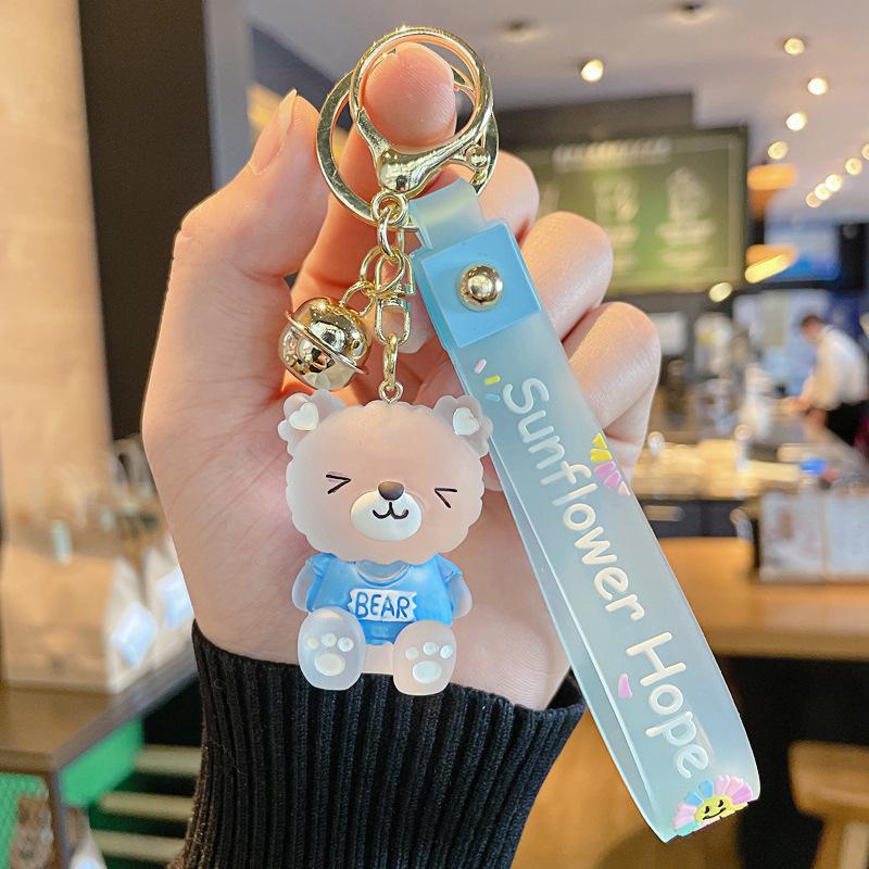 Sitting Crystal Bear Keychain Cute Resin Bear Schoolbag Pendant Creative Small Gift