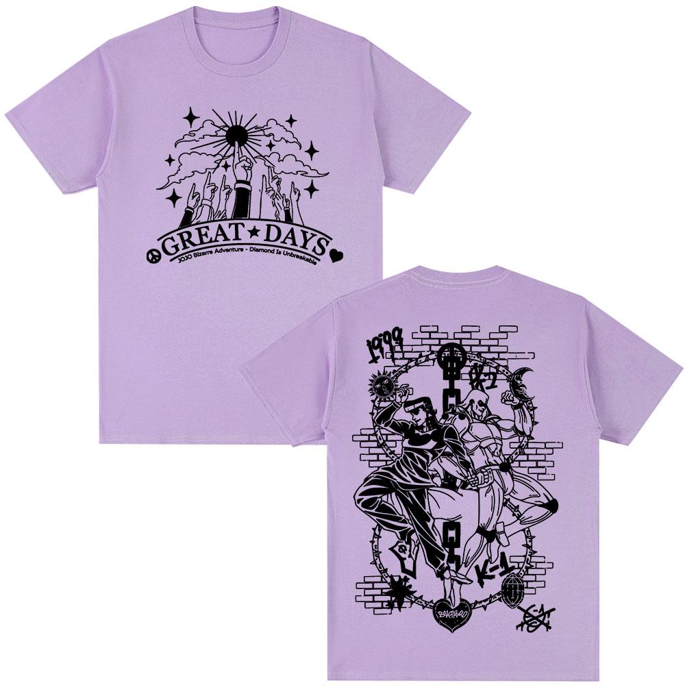 Anime Jojo Bizarre Adventure Higashikata Josuke Great Days T Shirts Unisex Casual Cotton Short Sleeves Oversized Tshirt Streetwear