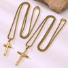 Collana Ciondolo Croce in Acciaio di Titanio Placcato Oro 18K, Catena a Maglia Box Minimalista Hip Hop, Gioiello Quotidiano alla Moda Impilabile Unisex