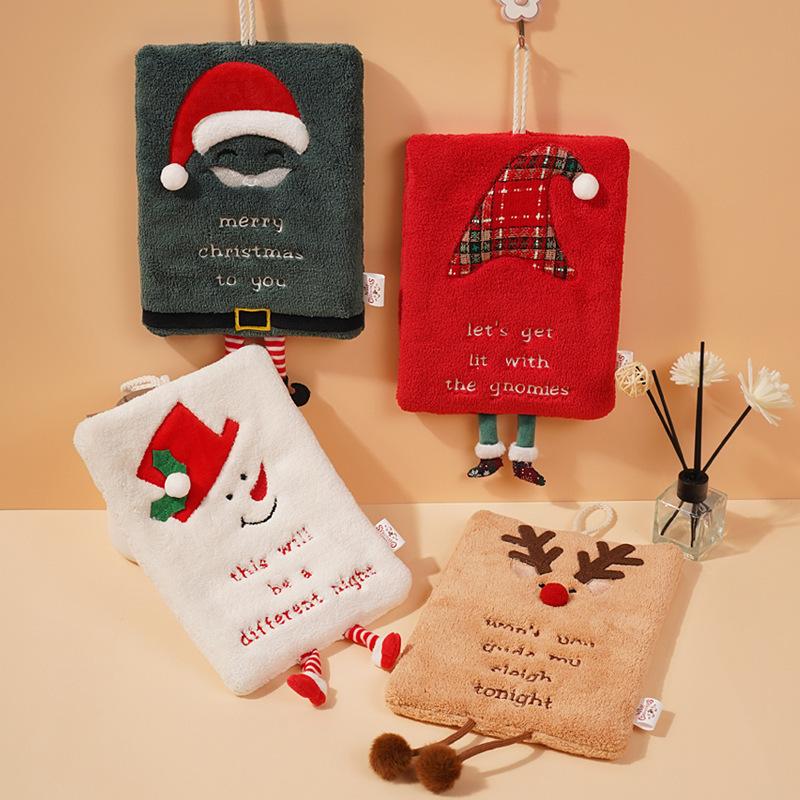 New Christmas Hand Towel Hanging Type Thickened Coral Fleece Towel Kitchen Absorbent Quick Drying Rag Cartoon Hand Towel