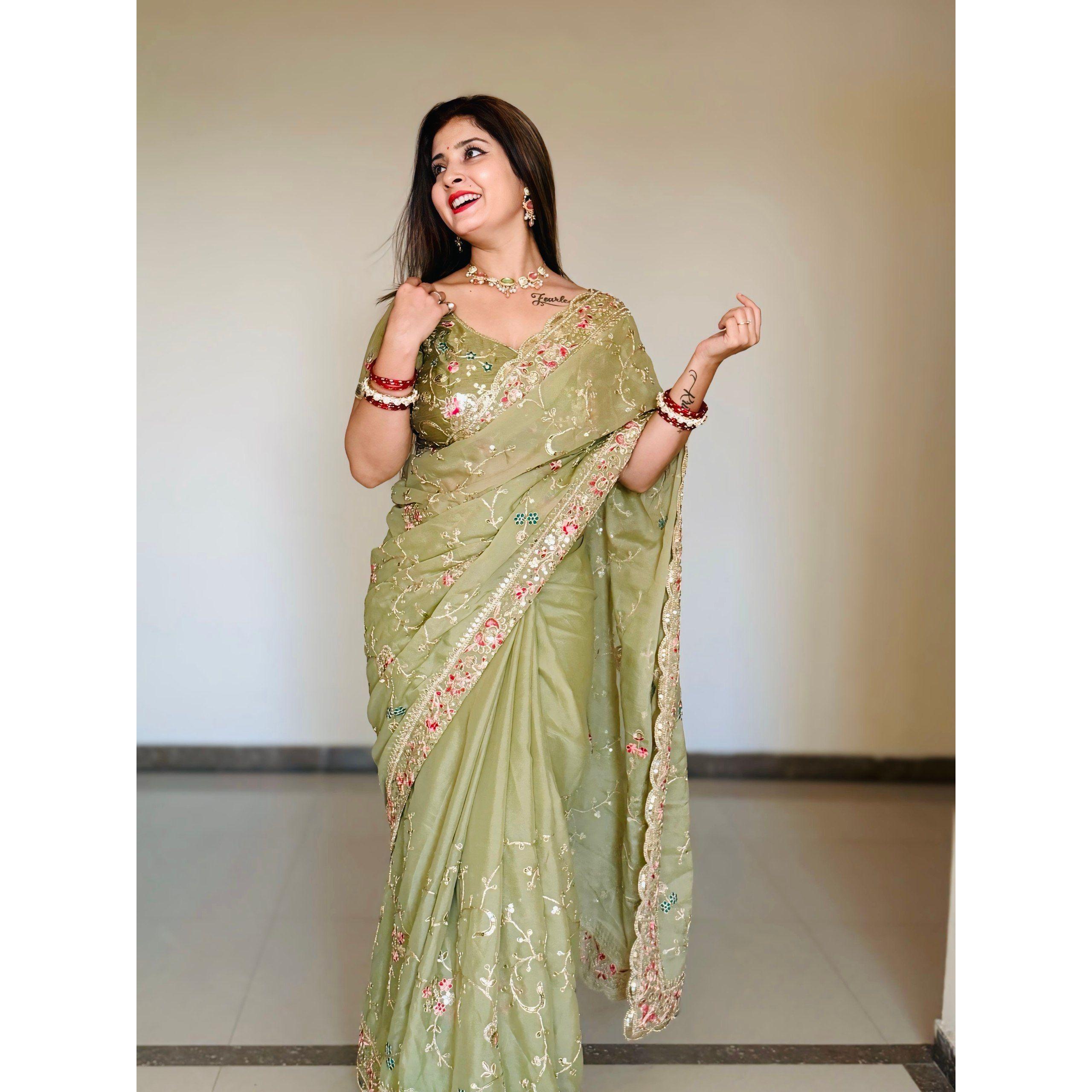 Party Wear Premium Star Georgette Saree – Elegant Wedding Collection with C-Pallu & Cutwork Borde