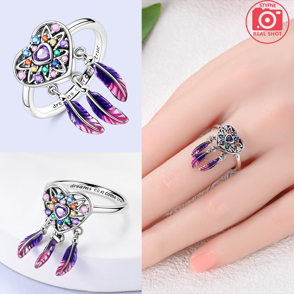 Authentic copper Moon Stars Ring Colorful Feather Love Heart Infinite Ring Delicate Valentines Day Jewellery Gift