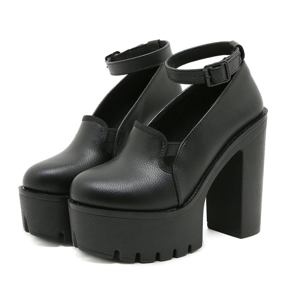 Gdgydh Black Platform Mary Jane for Women with Buckle High Heel Shoes Comfort Nightclub Shoes Block Heels Ankle Strap