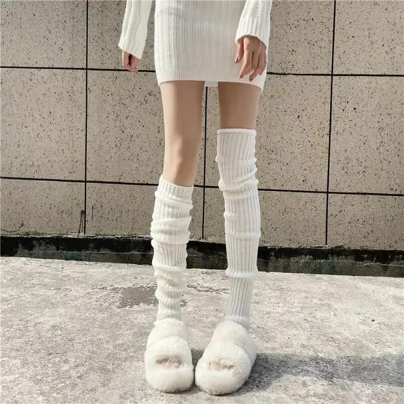 Lolita Leg Warmers 40/50/70cm Socks Female Knitted Warm Foot Cover White Black Warmer Lady Autumn Winter Crochet Sock Boot Cuffs